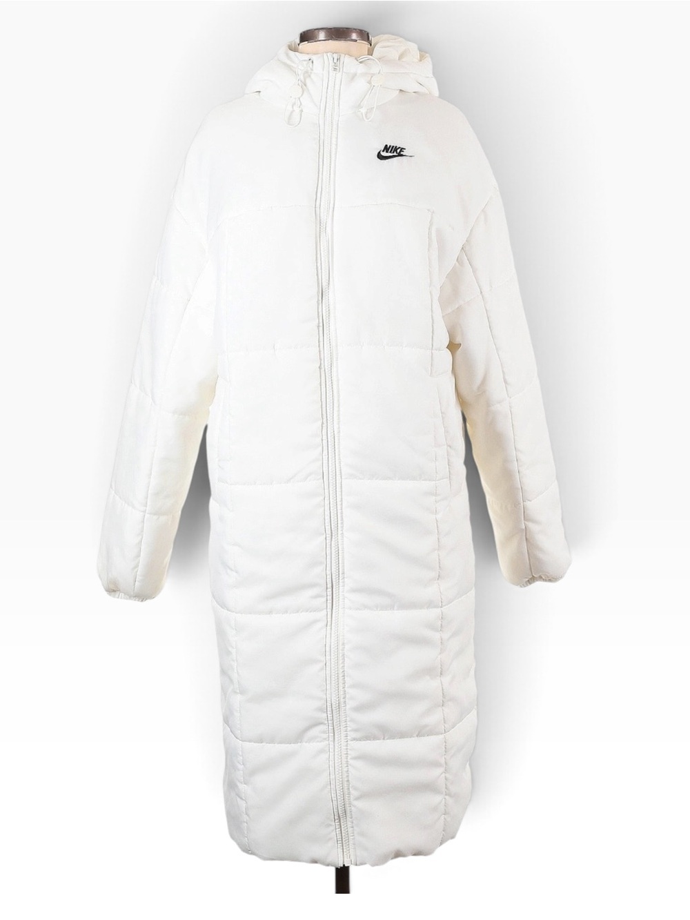 Nike White Long Hooded Puffer Coat